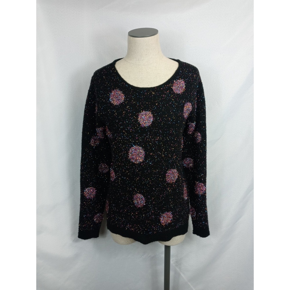 Apt.‎ 9 Black Glitter Polka Dot Sweater Size Small Colorful Sparkle Knit